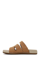 Woman Beige Strappy Nubuck Leather Slipper | Derimod