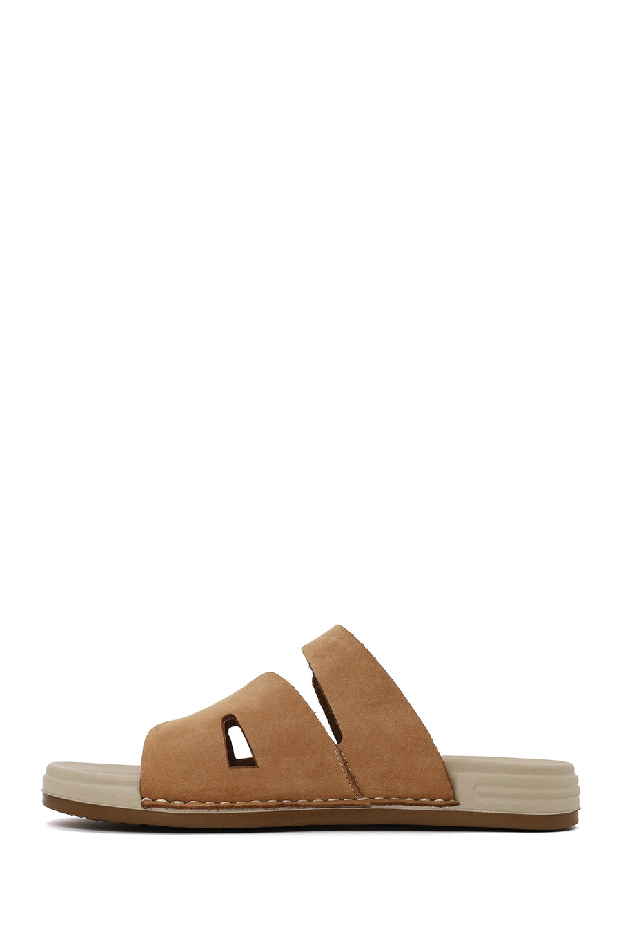 Woman Beige Strappy Nubuck Leather Slipper