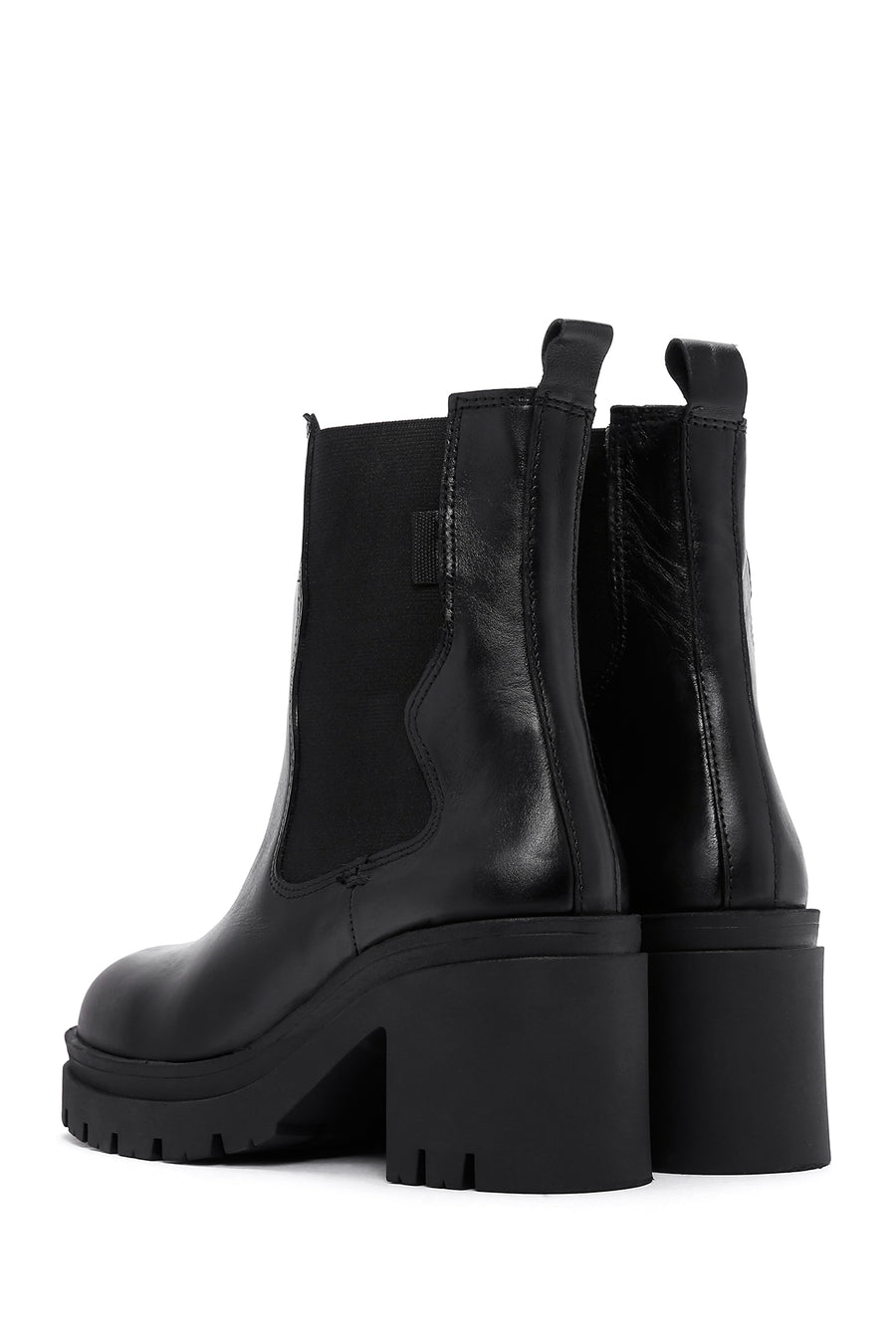 Women's Black Leather Heeled Chelsea Boots