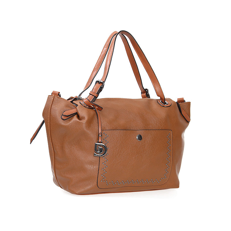 Women's Tan Synthetic Leather Shoulder Bag