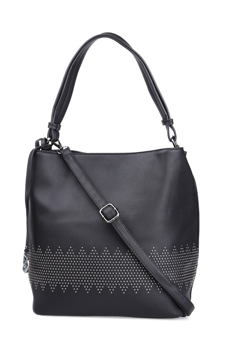 Women's Black Synthetic Leather Shoulder Bag