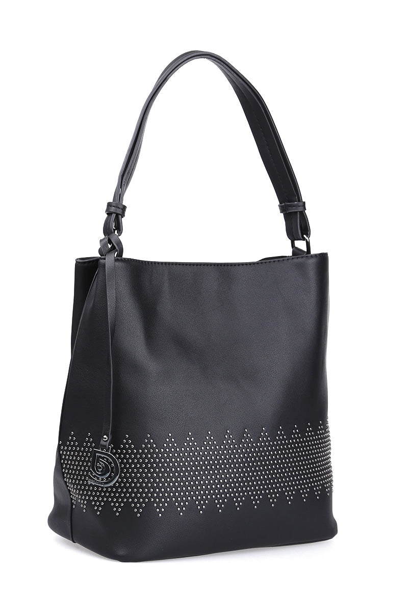 Women's Black Synthetic Leather Shoulder Bag