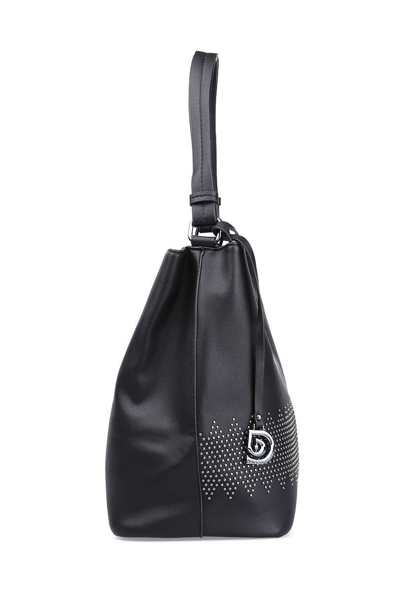 Women's Black Synthetic Leather Shoulder Bag