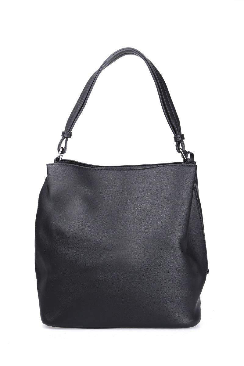 Women's Black Synthetic Leather Shoulder Bag