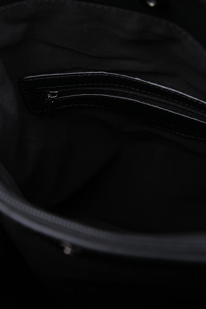 Women's Black Synthetic Leather Shoulder Bag