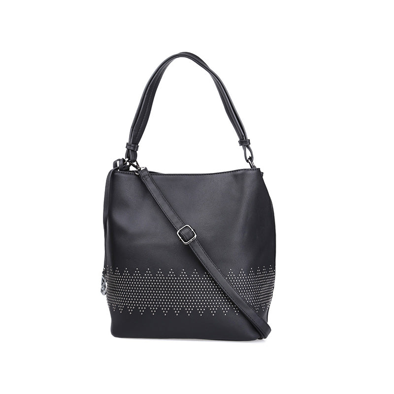 Women's Black Synthetic Leather Shoulder Bag