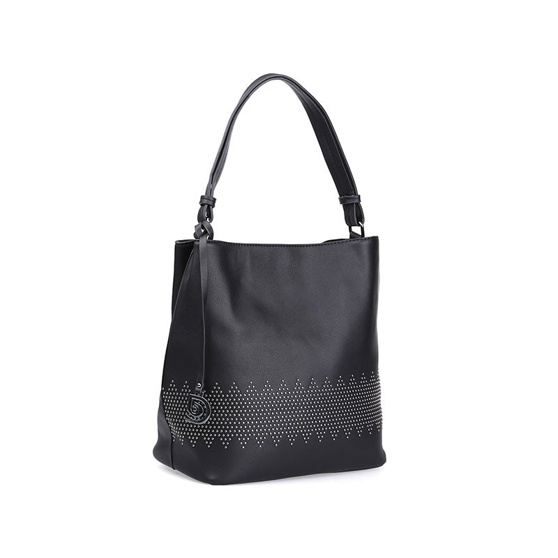 Women's Black Synthetic Leather Shoulder Bag