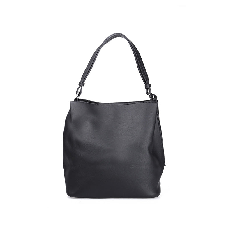 Women's Black Synthetic Leather Shoulder Bag
