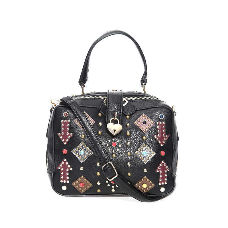 Women's Black Synthetic Leather Crossbody Bag