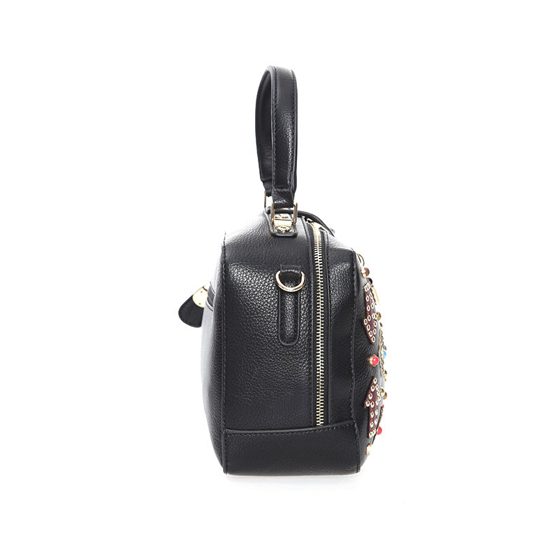 Women's Black Synthetic Leather Crossbody Bag