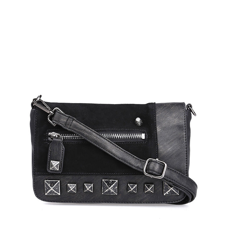 Women's Black Synthetic Leather Crossbody Bag