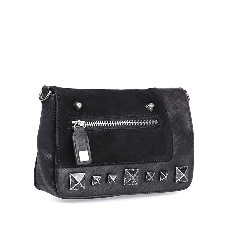 Women's Black Synthetic Leather Crossbody Bag