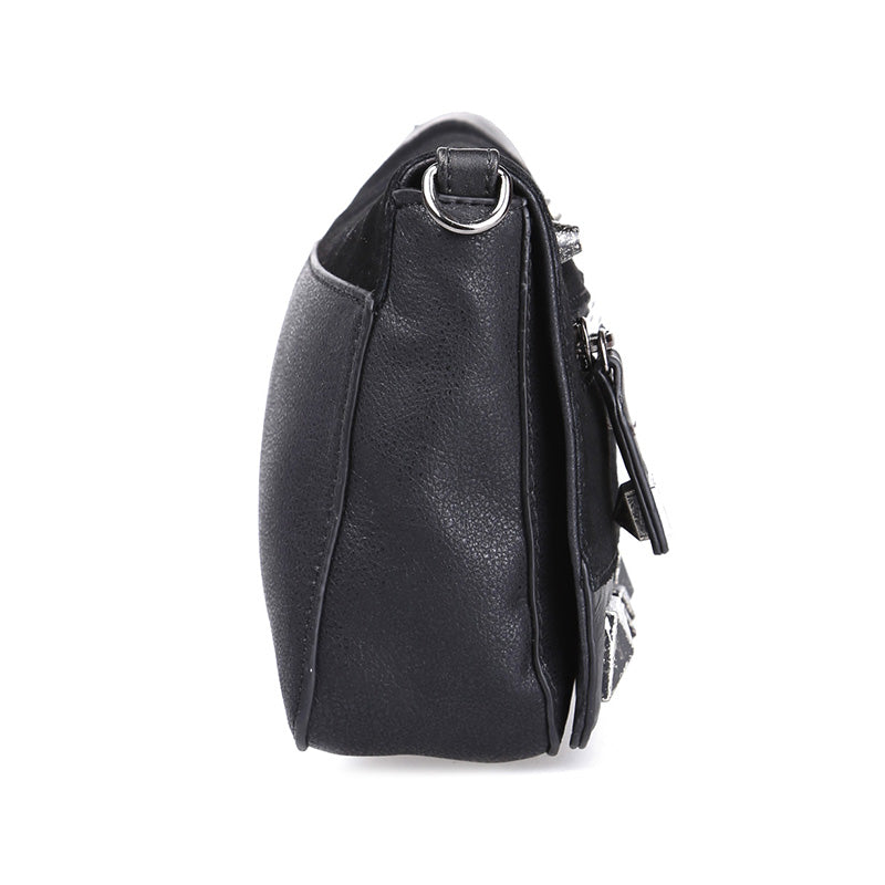 Women's Black Synthetic Leather Crossbody Bag