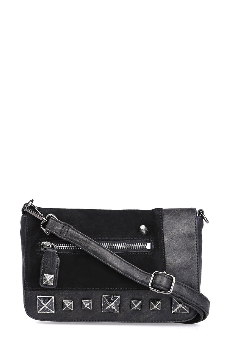 Women's Black Synthetic Leather Crossbody Bag