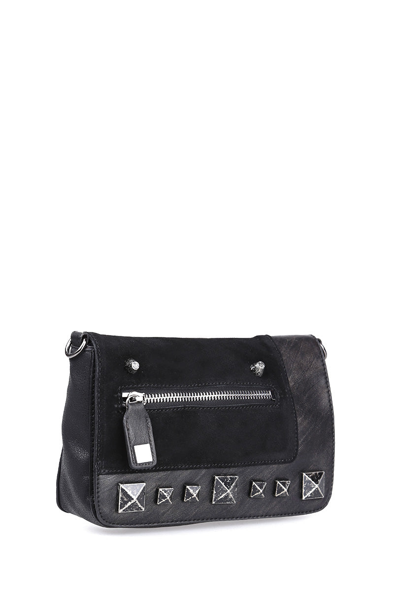 Women's Black Synthetic Leather Crossbody Bag