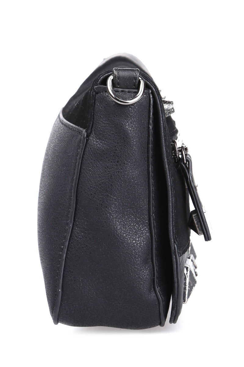 Women's Black Synthetic Leather Crossbody Bag