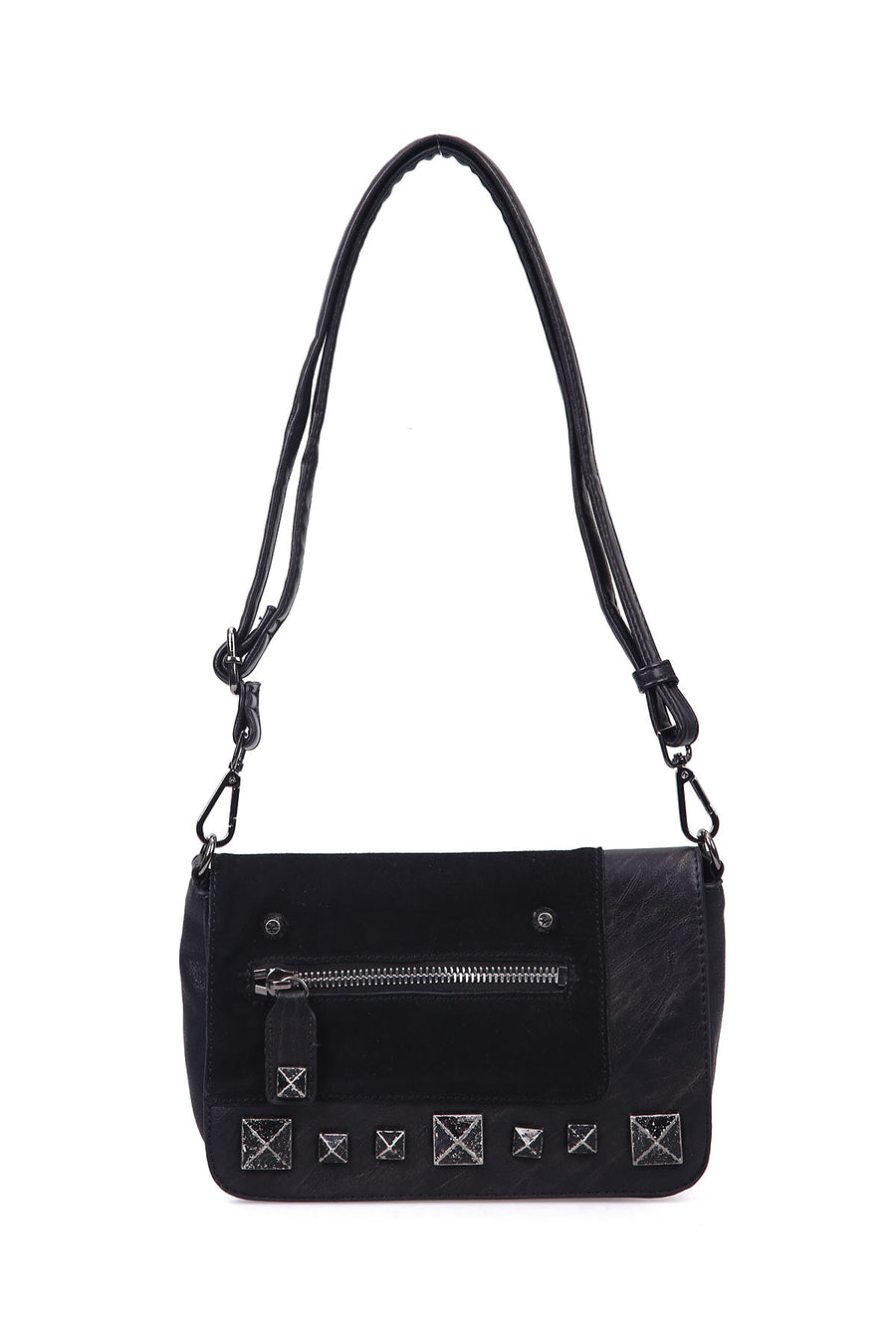 Women's Black Synthetic Leather Crossbody Bag