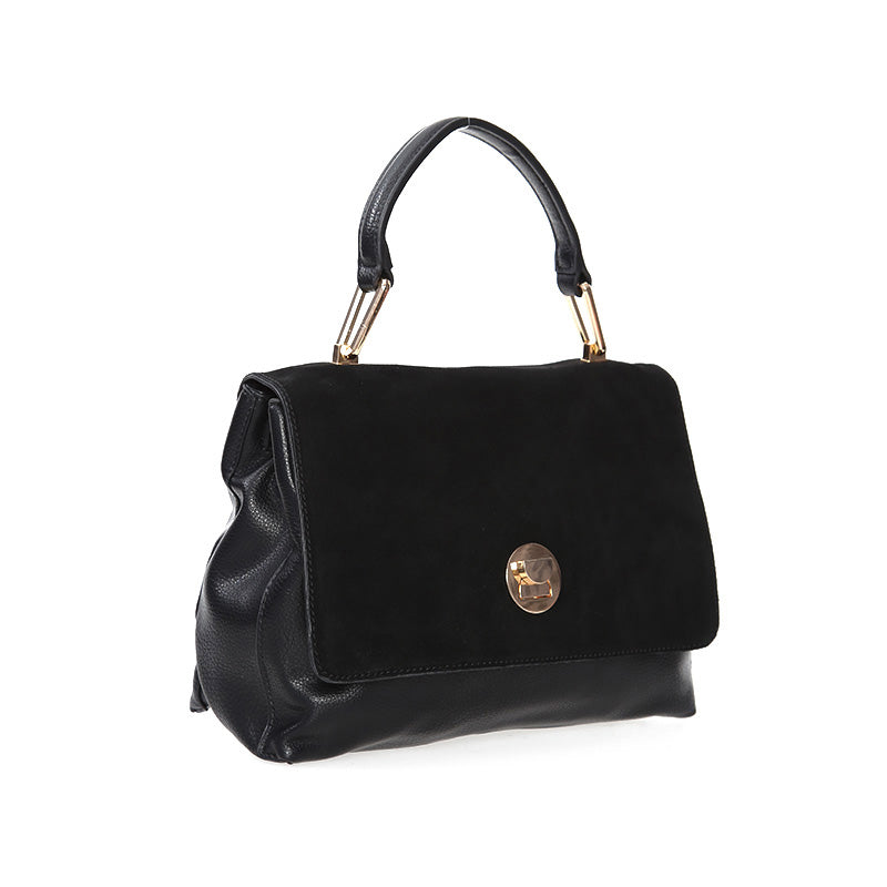 Women's Black Synthetic Leather Shoulder Bag
