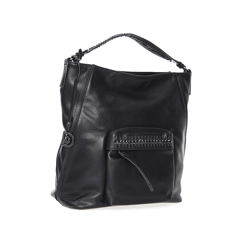 Women's Black Synthetic Leather Shoulder Bag