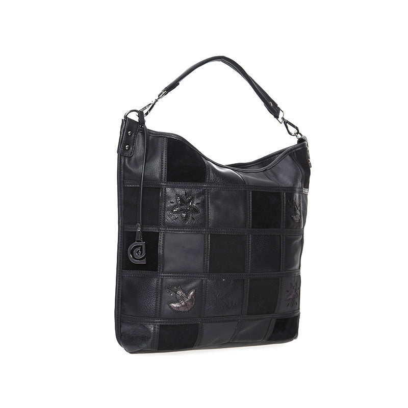 Women's Black Synthetic Leather Shoulder Bag