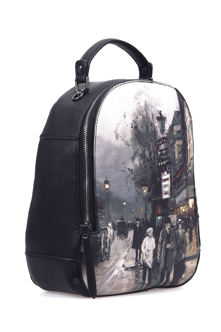 Women's Black Synthetic Leather Backpack