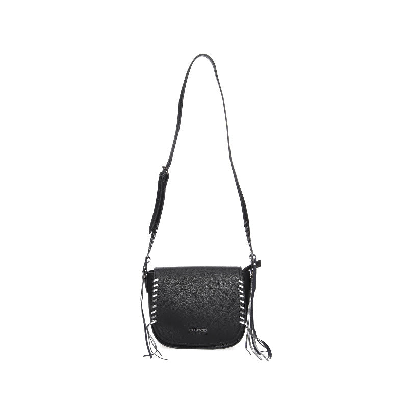 Women's Black Synthetic Leather Crossbody Bag