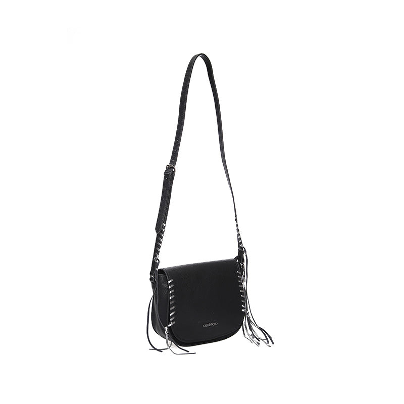 Women's Black Synthetic Leather Crossbody Bag