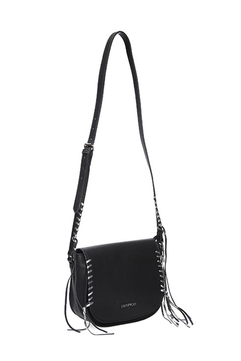 Women's Black Synthetic Leather Crossbody Bag
