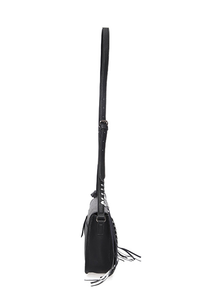Women's Black Synthetic Leather Crossbody Bag