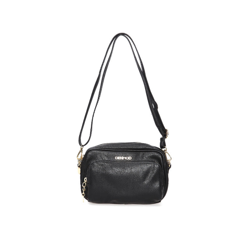 Women's Black Synthetic Leather Crossbody Bag