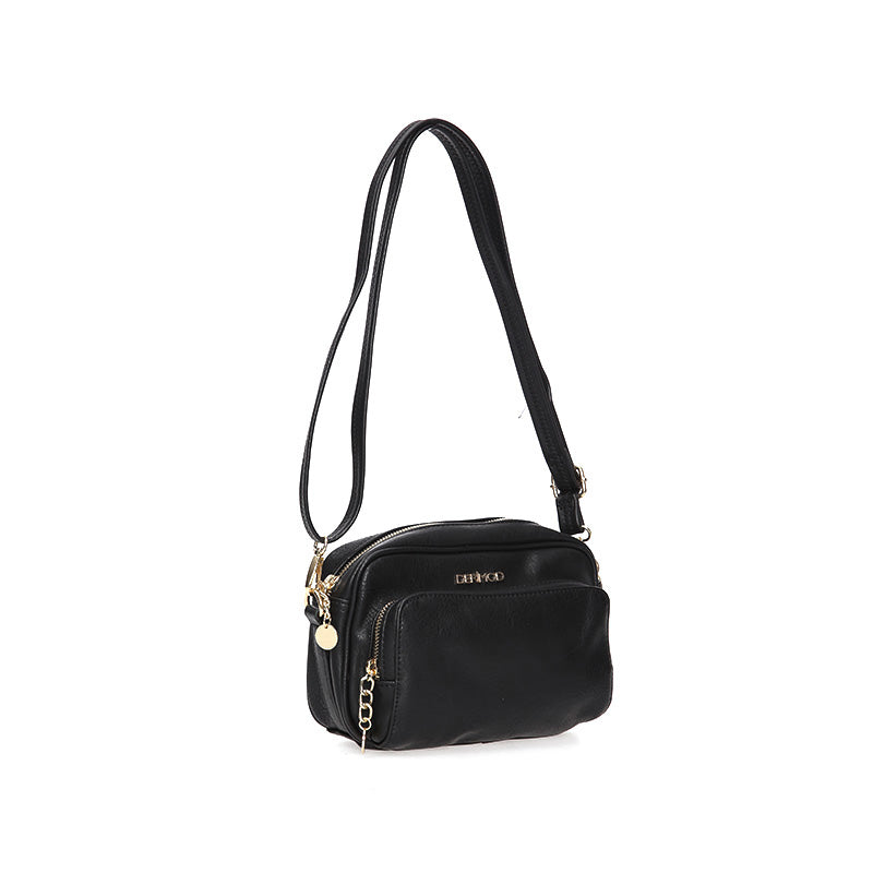 Women's Black Synthetic Leather Crossbody Bag