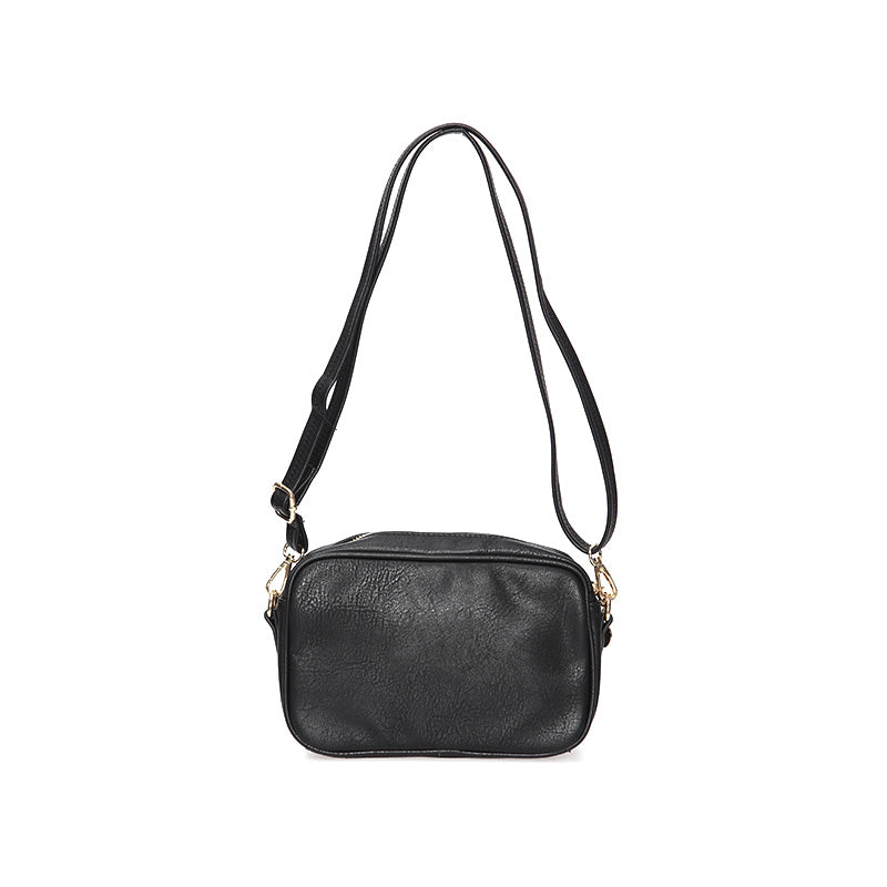 Women's Black Synthetic Leather Crossbody Bag