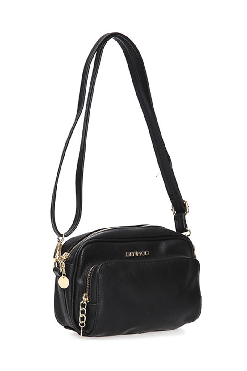 Women's Black Synthetic Leather Crossbody Bag