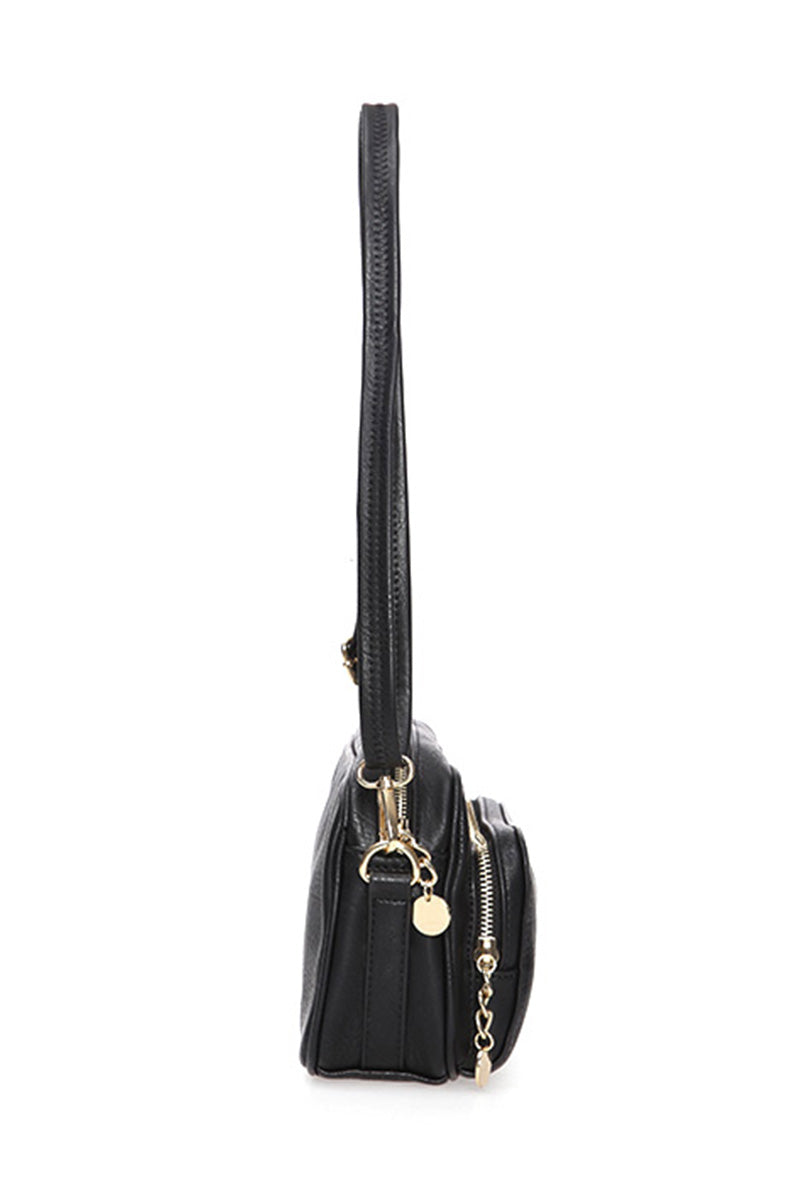 Women's Black Synthetic Leather Crossbody Bag