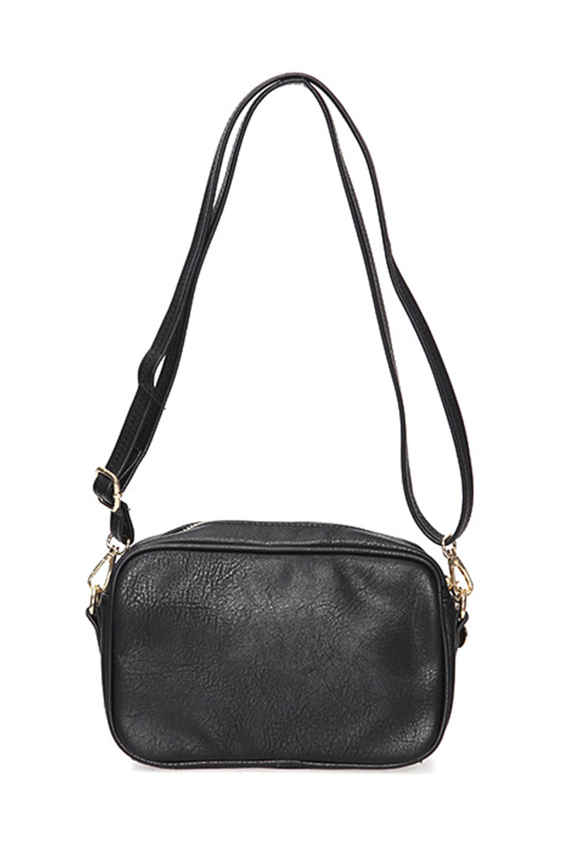 Women's Black Synthetic Leather Crossbody Bag