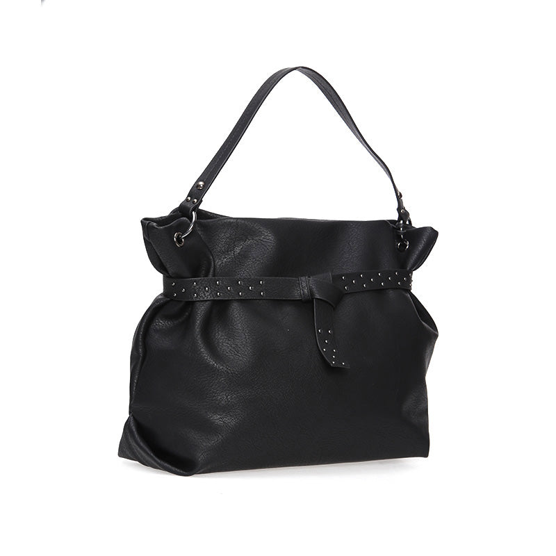 Women's Black Synthetic Leather Shoulder Bag