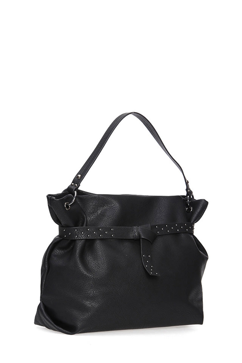 Women's Black Synthetic Leather Shoulder Bag