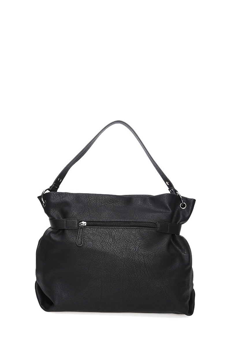Women's Black Synthetic Leather Shoulder Bag