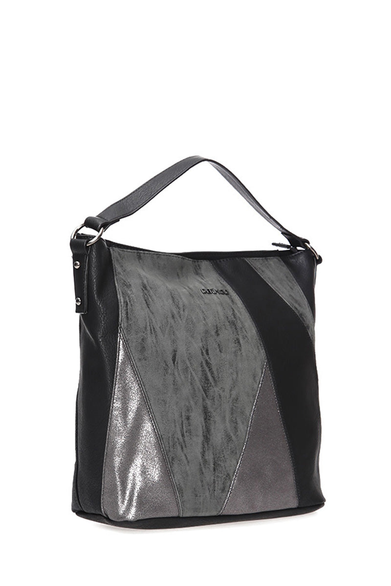 Women's Black Synthetic Leather Shoulder Bag