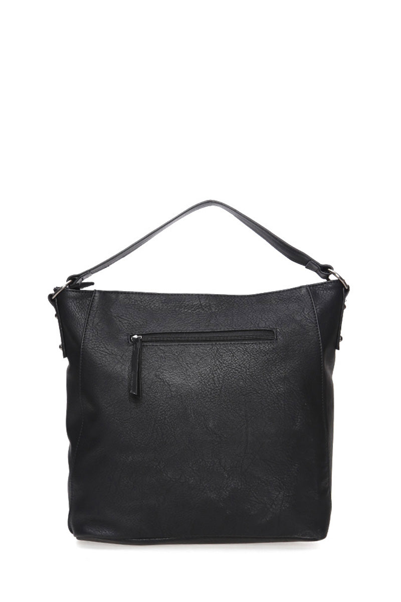 Women's Black Synthetic Leather Shoulder Bag