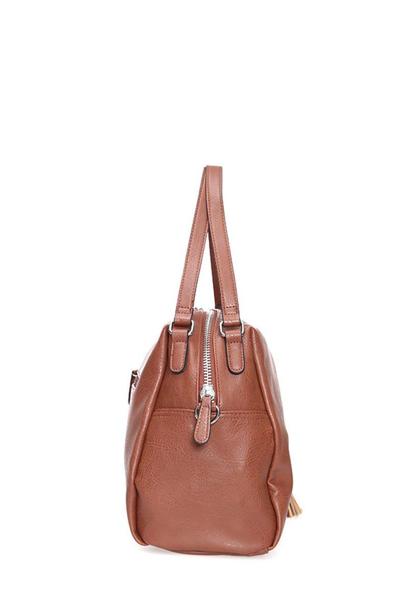 Women's Tan Synthetic Leather Shoulder Bag