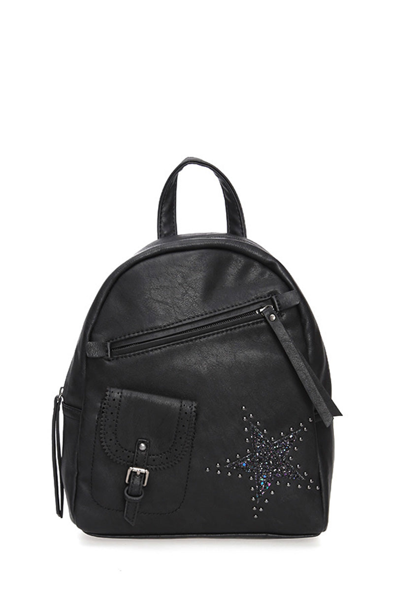 Women's Black Synthetic Leather Backpack