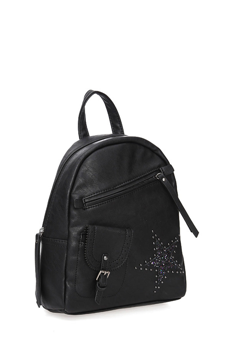 Women's Black Synthetic Leather Backpack