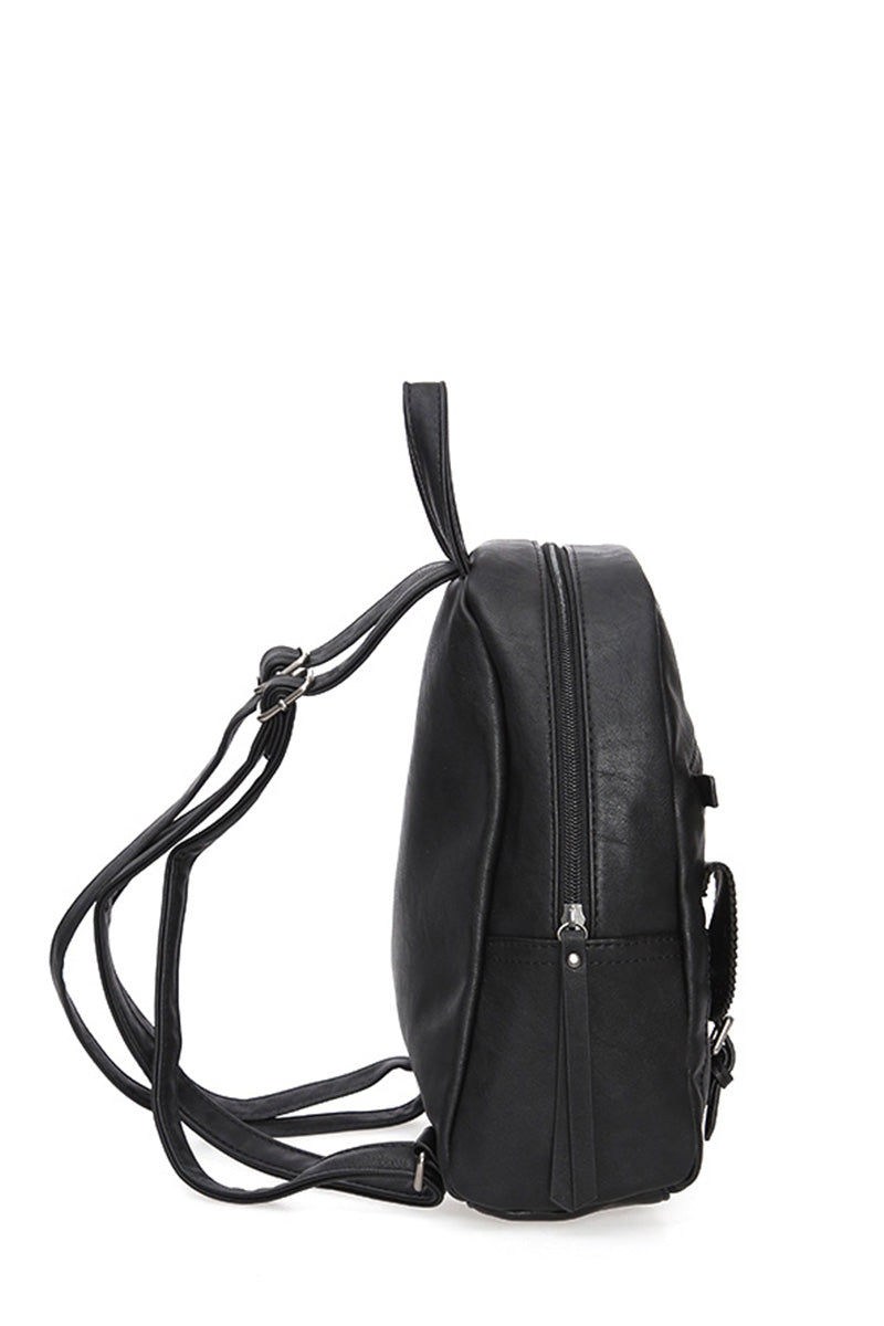 Women's Black Synthetic Leather Backpack