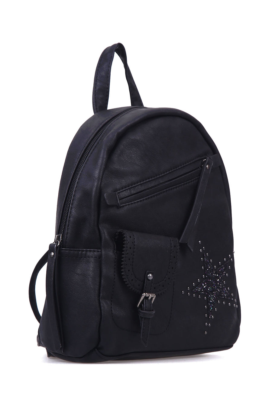 Women's Black Synthetic Leather Backpack