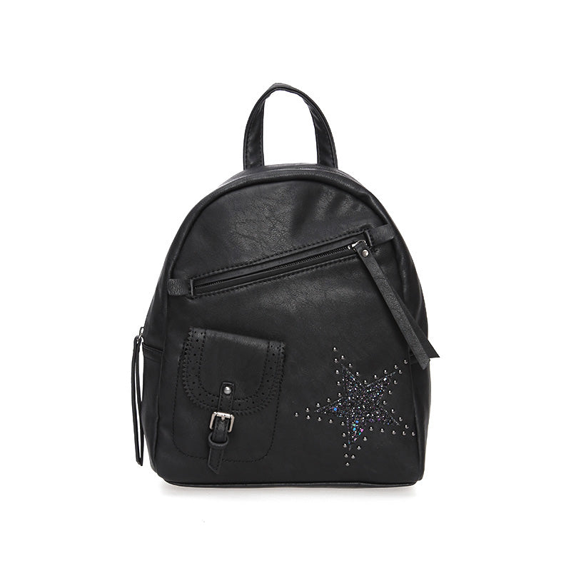 Women's Black Synthetic Leather Backpack