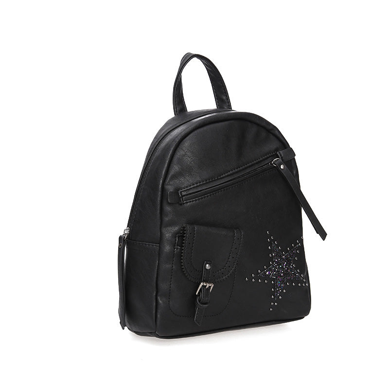 Women's Black Synthetic Leather Backpack
