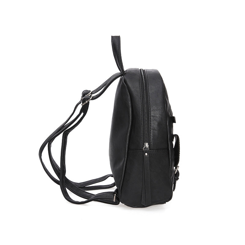 Women's Black Synthetic Leather Backpack