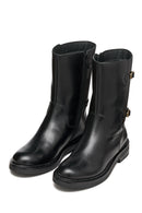 Geox Woman Black D Serılda B - Smo.Lea Zippered Buckled Leather Boot | Derimod