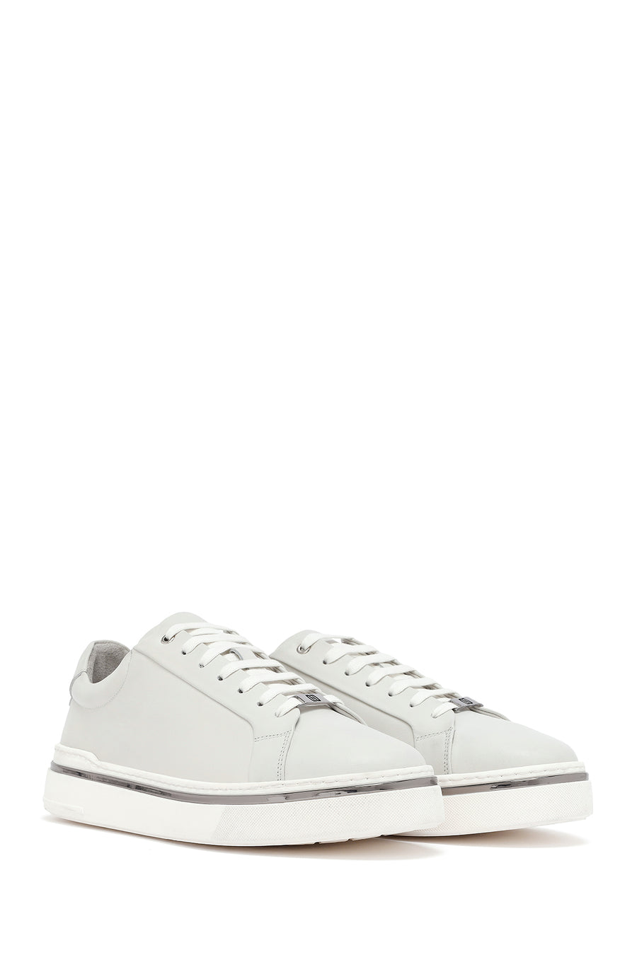 Men's White Lace-Up Leather Sneakers